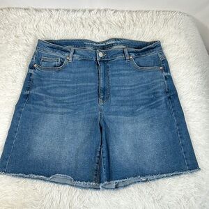 Addition Elle Blue Denim Frayed Bottom Jean Shorts